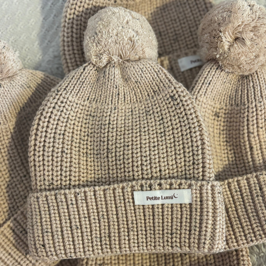 gebreide baby muts beige katoen